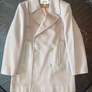 Women’s Pure Wool Pea Coat Size 6 Cream/beige Made In The U.S.A. With Silk Line